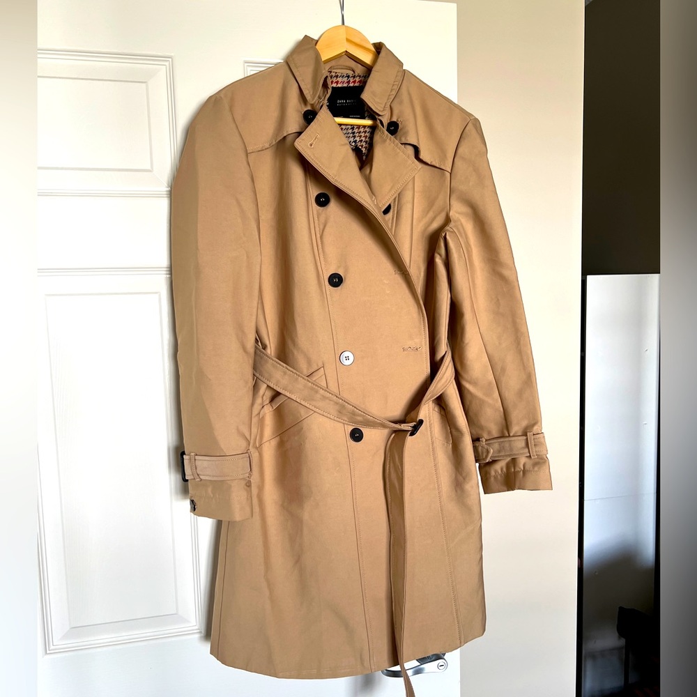 Zara light twill khaki coloured trench coat